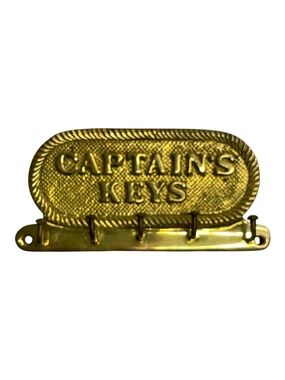 Vintage Brass Captain’s Keys Wall Hooks Plaque Nautical Decor Made in India